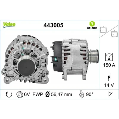 Imagen de VALEO 443005 Alternador 14V 150A RENAULT: Kangoo II Be Bop, Clio 4, SCENIC 3, DACIA: SANDERO 2, Duster SUV, Lodgy