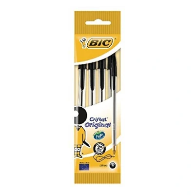 Imagen de Bic Cristal original, Bolígrafos de punta media, 10 mm, negro, paquete 4