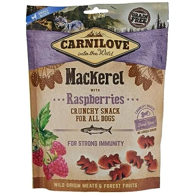 Imagen de Carnilove Caballa Crujiente con Frambuesas Paquete Doble 2 x 200 g Snack para Perros Carne Fresca Sin Cereales ni Patatas Ácidos Grasos Omega 3