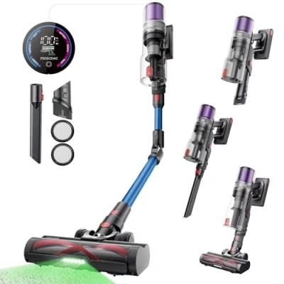 Imagen de Proscenic P16 Aspiradora sin Cable Potente 45Kpa/550W,Aspirador Escoba Vertical con Tubo Flexible, Limpia el Fondo de los Muebles Agacharse, Antienredo, 55 Mins para Alfombra/Pelos Mascota