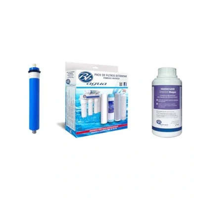 Imagen de Membrana 50 GPD + Pack 4 Filtros ósmosis Higienizador. compuesto por 1 de Sedimentos, Carbón GAC, Block y Post Filtro Coco. Bbagua.