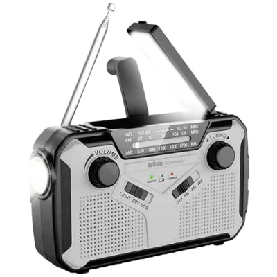 Imagen de Silva Schneider SOS 112 Radio de Emergencia, USB Función Carga Teléfono Móvil, Sirena, Linterna, Lámpara Lectura, Negro/Gris