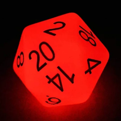 Imagen de Bescon Jumbo Glowing D20 38MM, Big Size 20 Sides Dice Red Glow In Dark, Faces Cube 1.5 Inch