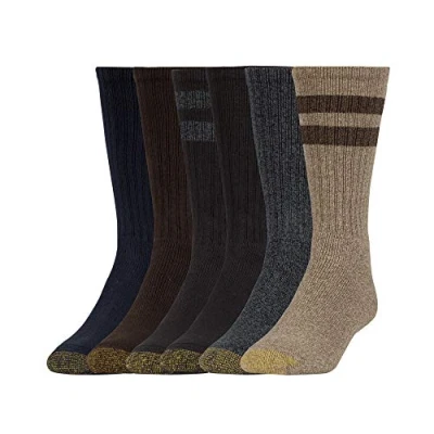 Imagen de Gold Toe Harrington Crew Calcetines multipares Casual, Marrón/Gris/Azul (6 Pares), L (Pack de 6) para Hombre
