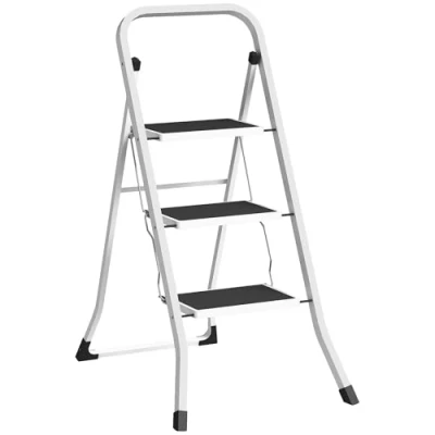 Imagen de HOMCOM Escalera Plegable de 3 Peldaños Tijera Carga hasta 150 kg con Pedal Antideslizante Fácil Guardar y Transportar para Hogar Cocina Oficina Blanco
