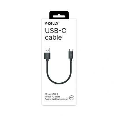 Imagen de Celly USBAUSBCCOT30BK Cable USB para cargar negro, plata Caja