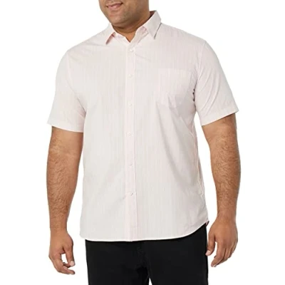 Imagen de Amazon Essentials Camisa de Popelín Manga Corta y Ajuste Entallado Hombre, Rosa Doble Raya, L