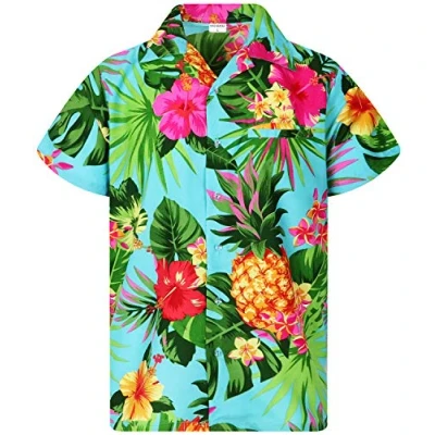 Imagen de King Kameha Funky Camisa Hawaiana, Manga Corta, Pineapple, Turquesa, XS