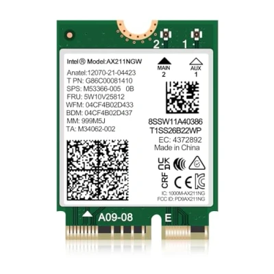 Imagen de Tarjeta inalámbrica WiFi 6E Intel AX211 NGW. Solo compatible con protocolo CNVio2 y CPU 12/13ª generación, Bluetooth 5.3, Tri Band 5400Mbps, adaptador de red para laptop Windows