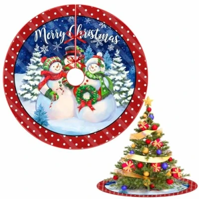 Imagen de Pie de Arbol Navidad Rojo,Falda Poliéster,76cm Suave Cubre Redonda Alfombra Navidad,Faldon para Decoración Árbol