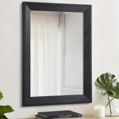Imagen de AAZZKANG Espejos rústicos negros para pared, grande, 50 x 40 cm, rectangular, con marco de madera, espejo decorativo colgar en la dormitorio y baño