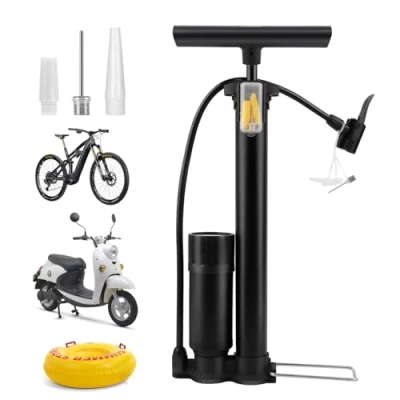 Imagen de MXTIMWAN Bomba Bicicleta,Inflador Bicicletas con Manometro,Hinchador Bicicleta Aguja de Bola, Suelo para Alta presión, Soporte válvulas Presta Schrader