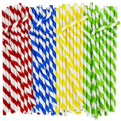 Imagen de Pajitas Desechables De Papel Flexible, 19,7 x 0,6 cm, 100% Biodegradables, Rayas Colores, 250 Unidades