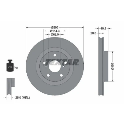 Imagen de TEXTAR PRO 92168803 Disco de freno 296 28 05/07 114,3 ventilación interna revestido sin perno sujeción rueda, buje rueda