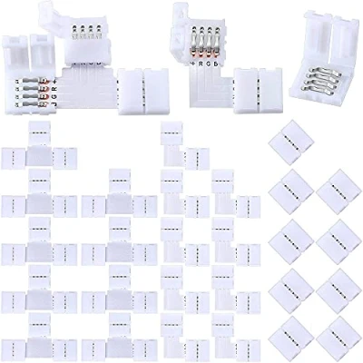 Imagen de WEIWUXIAN LED Tira Conector, 30 Piezas 4 Pin 10 mm Conectores, Conector RGB, Incluyen 10X L Tipo, T Forma, Conectores Sin Espacios, para Luz RGB de Ancho