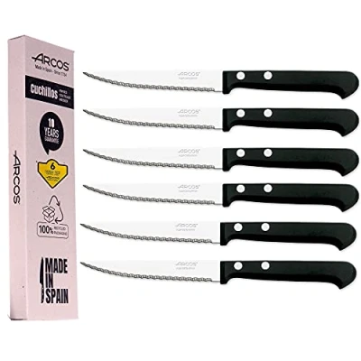 Imagen de Arcos cuchillos de mesa (6 ud) acero inoxidable con sierra cuchillo chuletero chuleteros Fabricado en España