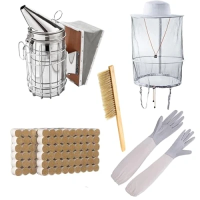 Imagen de Kit de Apicultura,Kit Herramientas apiculturas,ahumador Apicultura,Bee Hive Fumador,ahumador Acero Grande,Velo Apicultura Poli algodón con Sombrero Redondo