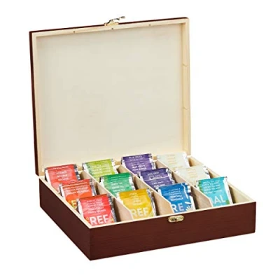 Imagen de Relaxdays Caja Té, 12 Compartimentos, Madera, Organizador de Bolsas Cajita Infusiones 7,5x29x26 cm, Marrón Oscuro