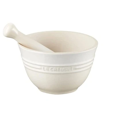 Imagen de Le Creuset Mortero y pistilo de cerámica gres, diámetro 11.5 cm, 360 g, 300 ml, Meringue, 81209307160003