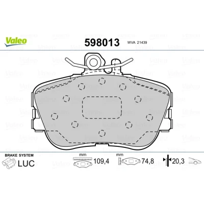 Imagen de VALEO 598013 Juego de pastillas freno Eje delantero excl. contacto avisador desgaste sin chapa antichirridos MERCEDES BENZ: Clase C Berlina