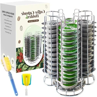 Imagen de KIMIGO Soportes para Cápsulas Compatible Tassimo,Porta Capsulas for Tassimo,Soporte de Café,Dispensador Café,360 Girar Puede Contener 52 cápsulas,Plata