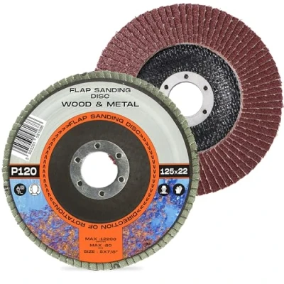 Imagen de 5x Discos Abrasivos de Láminas 125 x 22,2 mm Grano 120 para Amoladoras Angulares Acero Inoxidable Metal Madera Quitar Desbarbos Oxido Pulido Acabado Lijado