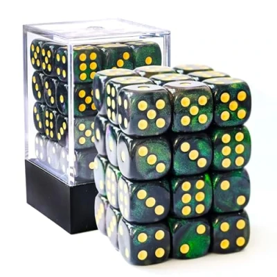 Imagen de Bescon Moonstone dados de 6 caras 12 mm, caja ladrillos 36 pulgadas, D6 verde oscuro perla con brillo verde, troquel seis mm (36) bloque piedra lunar