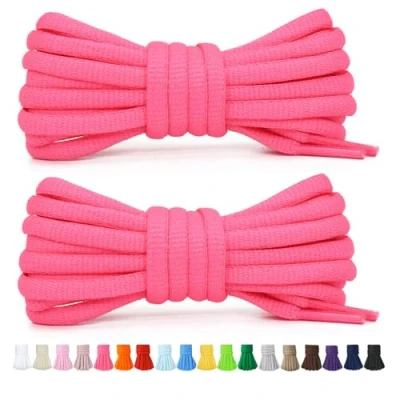 Imagen de Stepace 2 Pares de Cordones Redondos 60cm para Sneakers, Longitud 200cm 18 Colores, Zapatos Rosa Neón 120cm