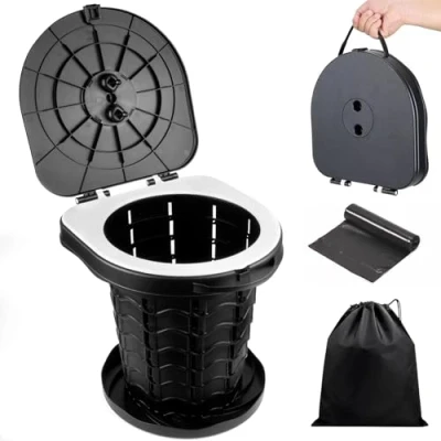 Imagen de YSWOVUO WC Portatil, 220kg Inodoro Plegable Camper, Baño Portatil Camper con 10 Bolsas de Biodegradables, Vater para Senderismo, Acampar, Viajar, Pesca