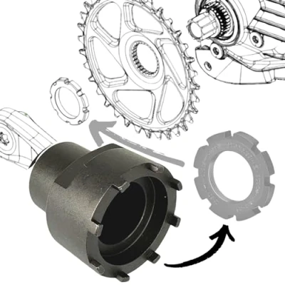 Imagen de Tools Unior Ebike Anillo de cierre para bicicleta con piñón araña, herramienta servicio Brose Motor Drive S/Mag, color negro