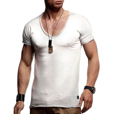 Imagen de Leif Nelson La Camiseta para Hombre con Cuello en V LN 6280 Gris Small
