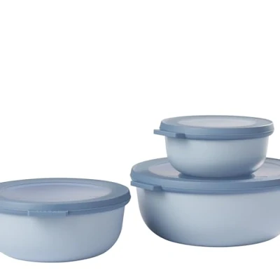 Imagen de Mepal Multi Bowl Cirqula Redondo 3 Partes Caja de Almacenamiento Alimentos con Tapa Hermética para Nevera y Microondas 350 ml, 750 ml &amp; 1250 Nordic Blue