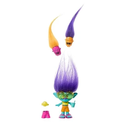 Imagen de Mattel Trolls 3 Todos Juntos Hair Pops Branch Muñeco pequeño con ropa intercambiable inspirado en la película, accesorios sorpresa, juguete +3 años (HNF12)