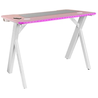 Imagen de Mars Gaming MGD100RGB, Mesa Ergonómica RGB, Alfombrilla XXL, Soporte Cascos + Botella, 100x60cm, Rosa