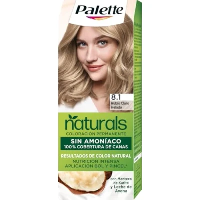 Imagen de Schwarzkopf Palette Naturals Tinte 8.1 Rubio Claro Helado Coloración Permanente Sin Amoníaco Resultados de Color Natural (Pack 5)