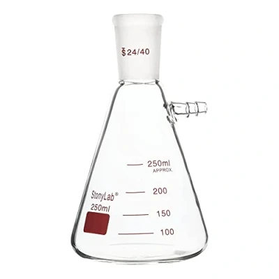 Imagen de stonylab Frascos de Filtrado con Junta Exterior Cónica Estándar 24/40, Frasco Filtrante Vidrio Borosilicato Pared Gruesa, Cuello Perno Tubulación, 250 ml