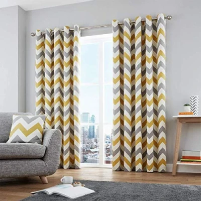 Imagen de Fusion Funda de cojín (100% algodón), diseño chevrón, algodón, ocre, Curtains: 90&quot; Width x 72&quot; Drop (228 183cm)