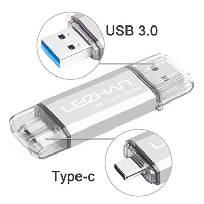 Imagen de LEIZHAN Memoria USB Tipo C 256GB 3.0 Pendrive OTG 2 in 1 Flash Stick para Samsung Huawei Android PC 256GB（Plateado）