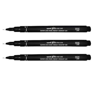 Imagen de Uni Ball Alfiler Dibujo Bolígrafo Fineliner Ultra Línea Fina Rotulador 0.1mm Tinta Negra Paquete de 3] Negro, 3