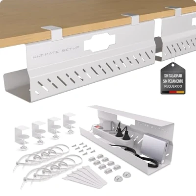 Imagen de Premium Organizador Cables Escritorio Cable Management Bandeja Recoge Mesa Soporte (Blanco, 2er Set)