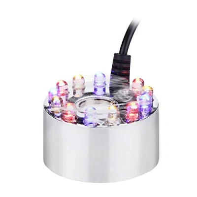 Imagen de PAIDUOJI que cambia de color 12 luces LED Mist Maker Fuente agua Estanque Fogger Humidificador aire Atomizador con adaptador alimentación CA (Blanco)