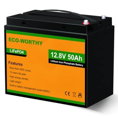 Imagen de ECO WORTHY bateria LiFePO4 12V 50Ah con protección 50A BMS y 4000 15000 ciclos, 640Wh Litio para Motor trolling,Barco, Paneles solares, hogar, RV