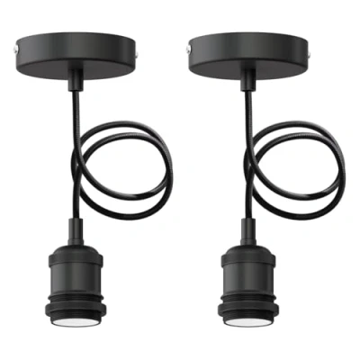 Imagen de ledscom.de 2 unid. lámpara colgante RETRA, cable textil, negro mate, 1x E27 máx. 60W
