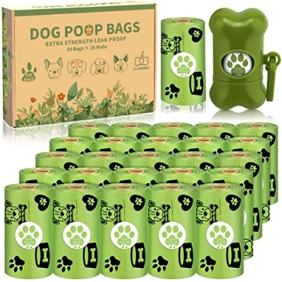 Imagen de McNory bolsas para Excrementos de Perro, 520 Unidades/26 Rollos caca perro con dispensador, Hecho la Mezcla almidón maíz, Extra Gruesa Prueba Fugas, Fuerte y a Prueba, Verde