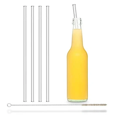 Imagen de HALM pajitas de cristal (4 unidades, 27 cm largo, cepillo limpieza sin plástico, aptas para lavavajillas, sostenibles, botellas, botella agua)