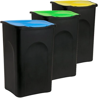 Imagen de Deuba 3X Cubos de Basura con Tapa abatible 50L Cada uno Sistema Reciclaje para Papel Vidrio plástico 56x37x39cm
