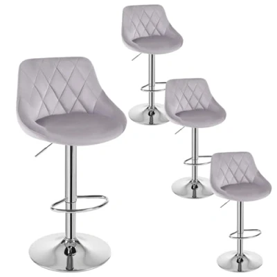 Imagen de WOLTU 4X Taburete de Bar con Reposabrazos, Juego 4, Altura Ajustable Respaldo Piel Terciopelo Fácil Cuidado para Cocina, Bar, Salon, Gris Claro, BH138hgr 4