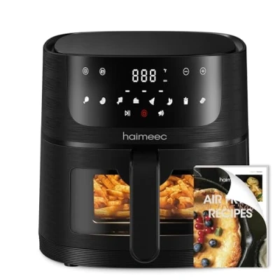 Imagen de HAIMEEC Freidora de aire 6 Litros, Air Fryer 8 en 1, Ventana Transparente, Pantalla Táctil Digital, 70% Menos Energía, Acei, 30 200C, con 78 Recetas, Cajón Individual