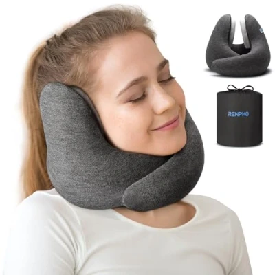 Imagen de RENPHO Almohada de Viaje para Cuello, Cervical Espuma Viscoelástica, Cojin Cuello Viaje, Extraíble, Lavable, Cervicales y en Avión, Coche u Hogar