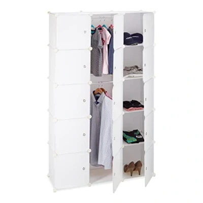 Imagen de Relaxdays Armario Modular con 11 Compartimentos y 2 Barras, Blanco, 37x110x181 cm, plástico, 15